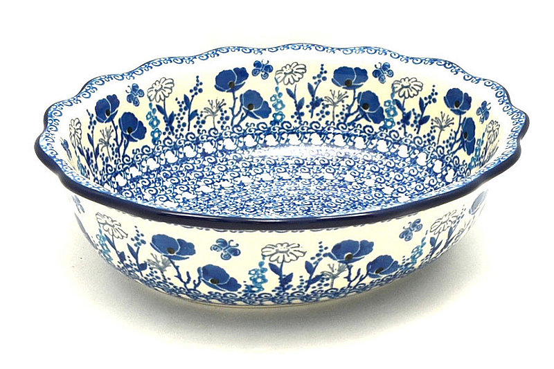 Ceramika Artystyczna Polish Pottery Bowl - Fluted Oval - Evening Poppies D78-2902a (Ceramika Artystyczna)