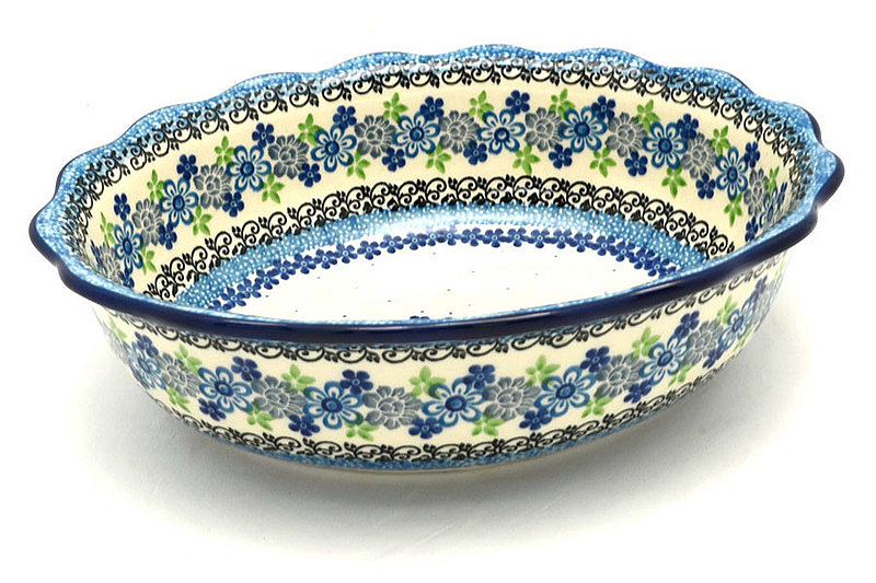 Ceramika Artystyczna Polish Pottery Bowl - Fluted Oval - Flower Works D78-2633a (Ceramika Artystyczna)