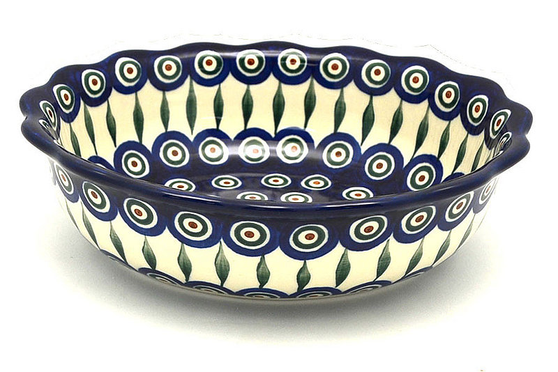 Ceramika Artystyczna Polish Pottery Bowl - Fluted Oval - Peacock D78-054a (Ceramika Artystyczna)