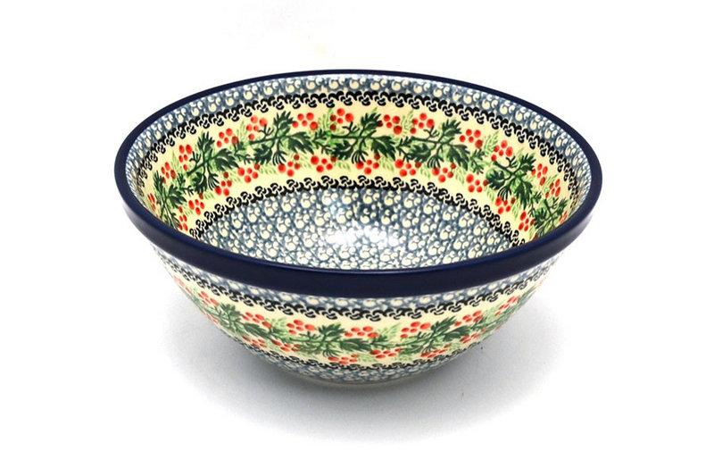 Ceramika Artystyczna Polish Pottery Bowl - Large Nesting (7 1/2") - Holly Berry 057-1734a (Ceramika Artystyczna)