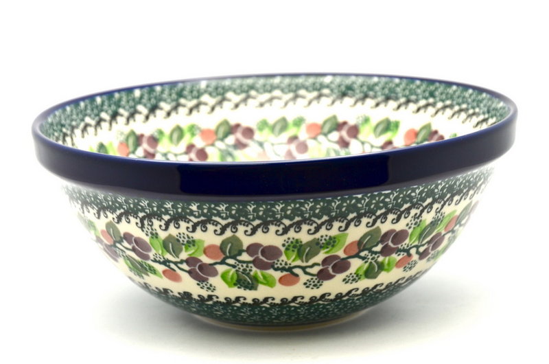 Ceramika Artystyczna Polish Pottery Bowl - Larger Nesting (9") - Burgundy Berry Green 056-1415a (Ceramika Artystyczna)