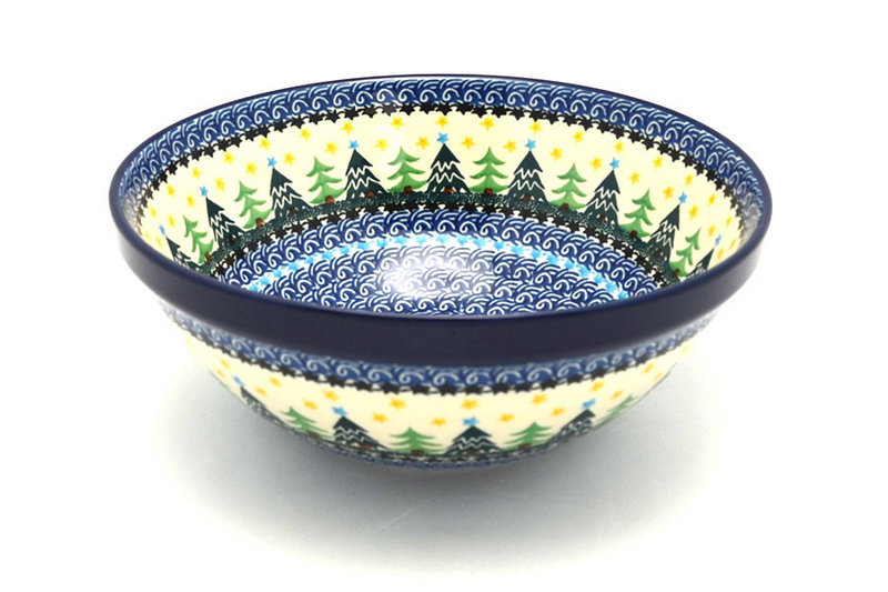 Ceramika Artystyczna Polish Pottery Bowl - Larger Nesting (9") - Christmas Trees 056-1284a (Ceramika Artystyczna)