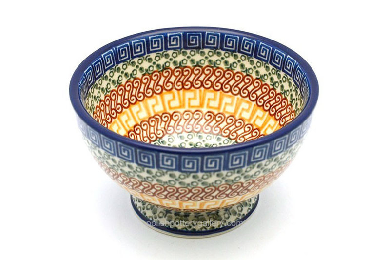 Polish Pottery Bowl - Pedestal - Small - Autumn 