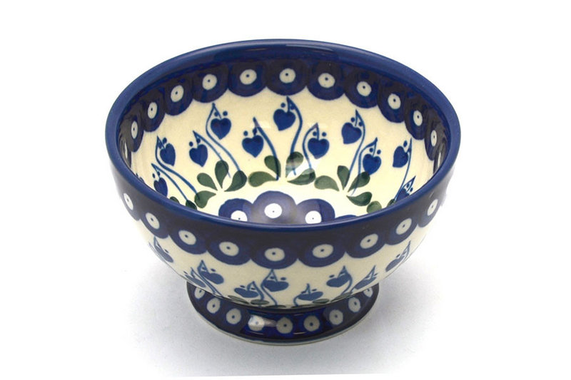 Ceramika Artystyczna Polish Pottery Bowl - Pedestal - Small - Bleeding Heart 206-377o (Ceramika Artystyczna)
