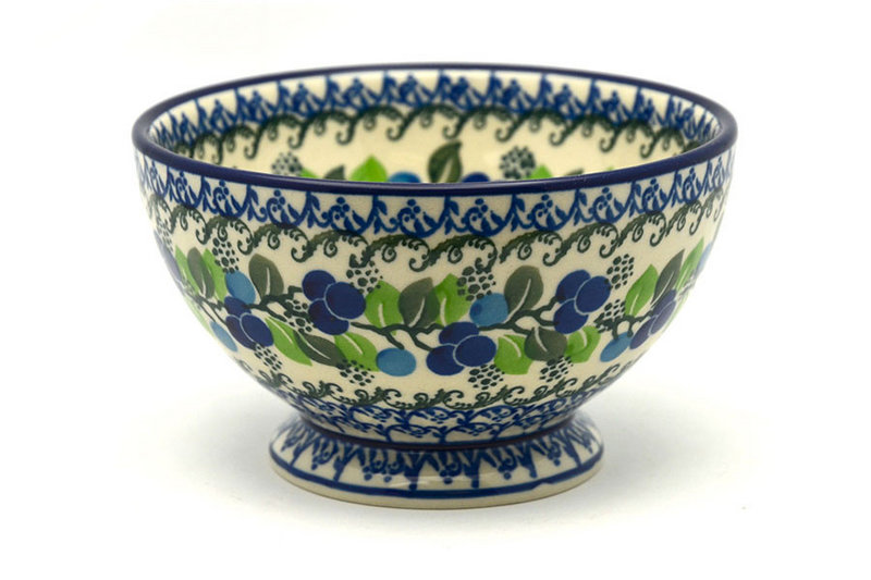 Polish Pottery Bowl - Pedestal - Small - Blue Berries