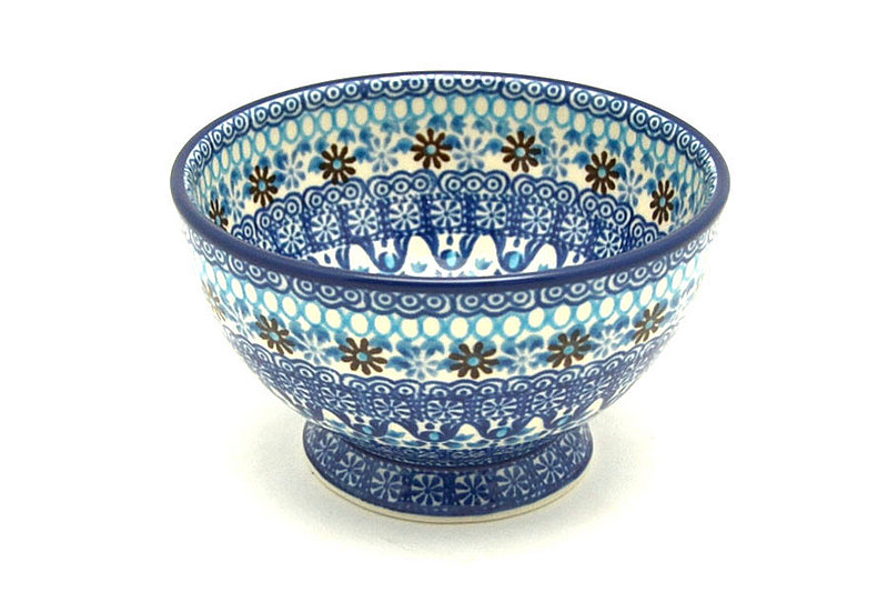 Polish Pottery Bowl - Pedestal - Small - Blue Yonder