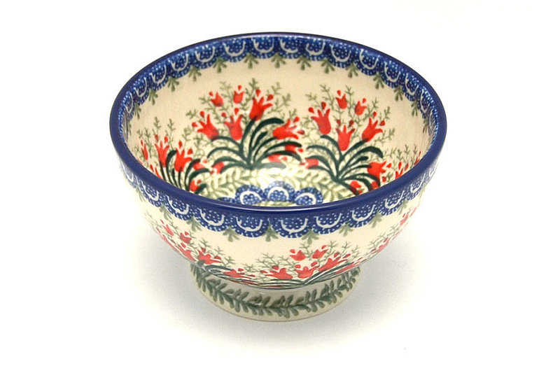 Ceramika Artystyczna Polish Pottery Bowl - Pedestal - Small - Crimson Bells 206-1437a (Ceramika Artystyczna)