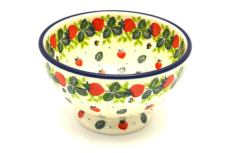 Ceramika Artystyczna Polish Pottery Bowl - Pedestal - Small - Strawberry Field 206-2709a (Ceramika Artystyczna)