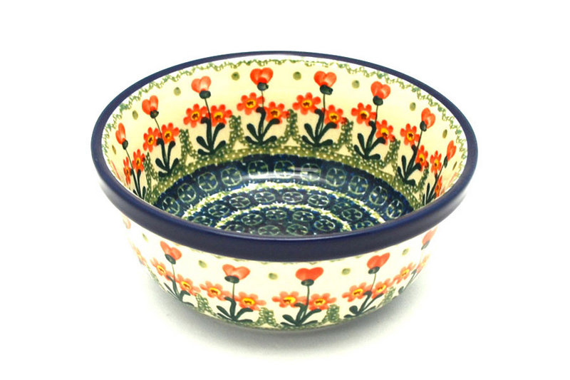 Polish Pottery Bowl - Salad - Peach Spring Daisy