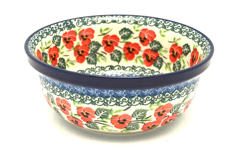 Polish Pottery Bowl - Salad - Red Pansy