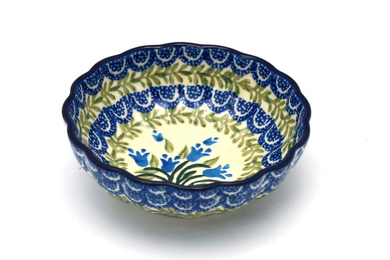 Polish Pottery Bowl - Shallow Scalloped - Small - Blue Bells