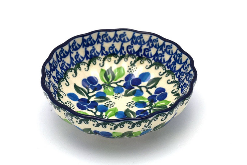 Polish Pottery Bowl - Shallow Scalloped - Small - Blue Berries