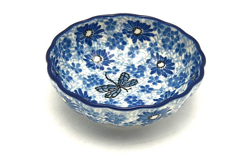 Ceramika Artystyczna Polish Pottery Bowl - Shallow Scalloped - Small - Blue Dragonfly 023-2999a (Ceramika Artystyczna)