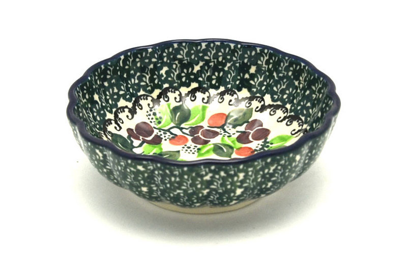 Polish Pottery Bowl - Shallow Scalloped - Small - Burgundy Berry Green