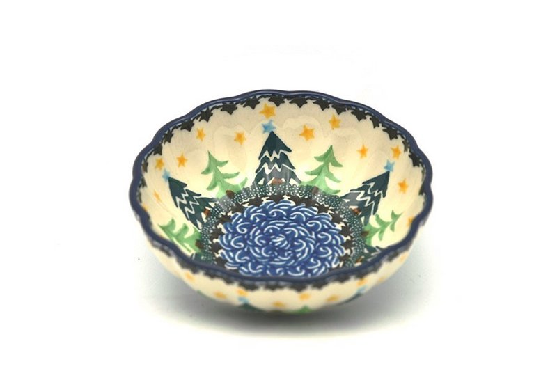 Ceramika Artystyczna Polish Pottery Bowl - Shallow Scalloped - Small - Christmas Trees 023-1284a (Ceramika Artystyczna)