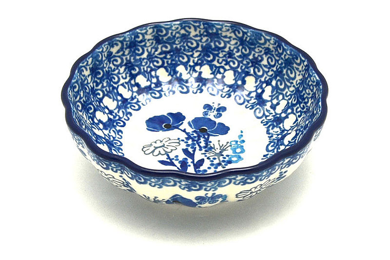 Ceramika Artystyczna Polish Pottery Bowl - Shallow Scalloped - Small - Evening Poppies 023-2902a (Ceramika Artystyczna )
