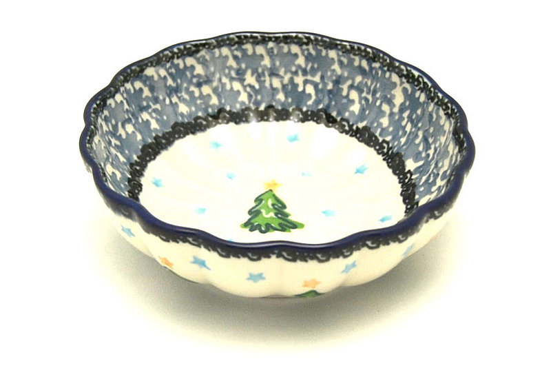 Polish Pottery Bowl - Shallow Scalloped - Small - Evergreens