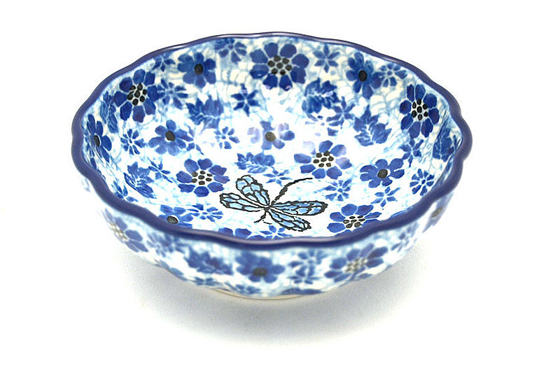 Polish Pottery Bowl - Shallow Scalloped - Small - Hidden Dragonfly