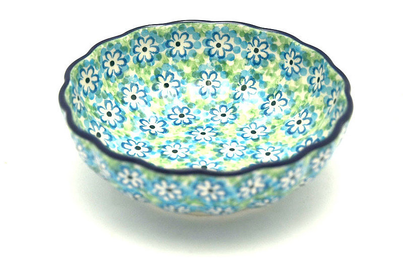 Polish Pottery Bowl - Shallow Scalloped - Small - Key Lime