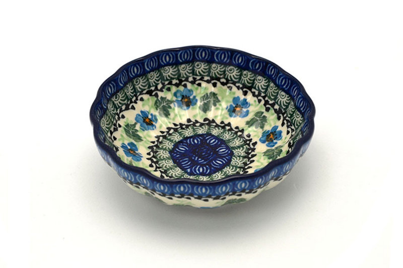 Polish Pottery Bowl - Shallow Scalloped - Small - Morning Glory