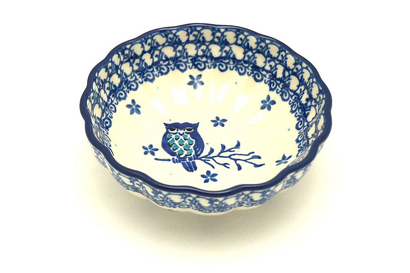 Polish Pottery Bowl - Shallow Scalloped - Small - Night Owl