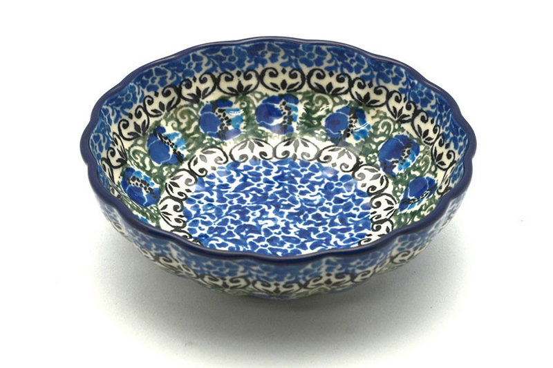 Polish Pottery Bowl - Shallow Scalloped - Small - Peacock Feather