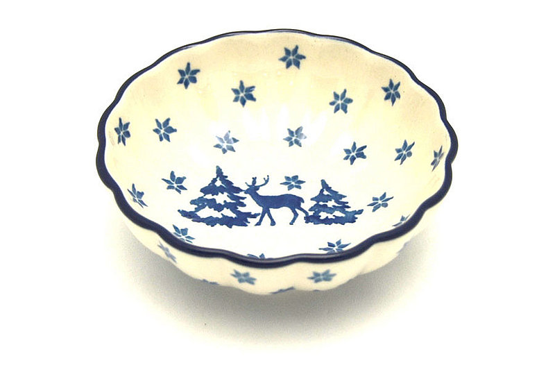 Polish Pottery Bowl - Shallow Scalloped - Small - Winter Forest