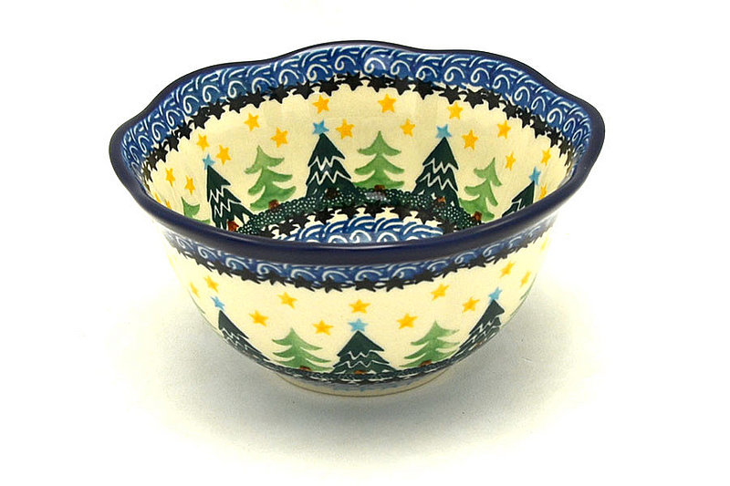 Ceramika Artystyczna Polish Pottery Bowl - Wavy Edge - Christmas Trees A54-1284a (Ceramika Artystyczna)