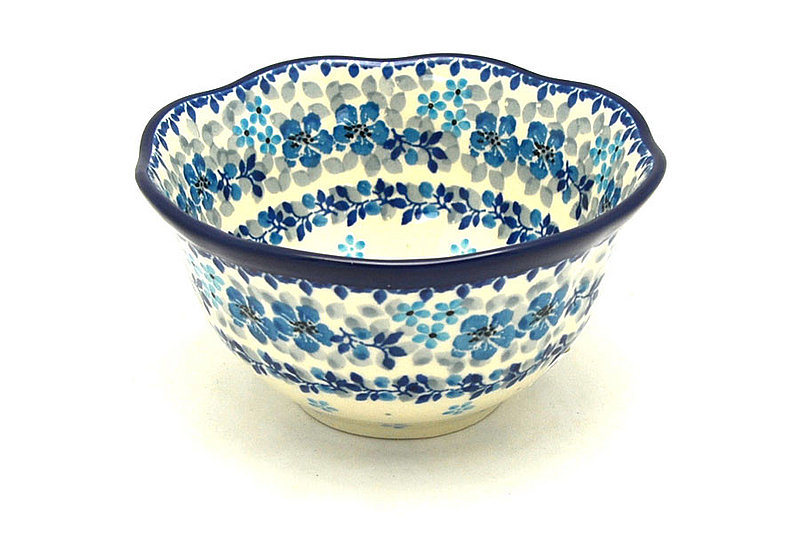 Polish Pottery Bowl - Wavy Edge - Flax Flower