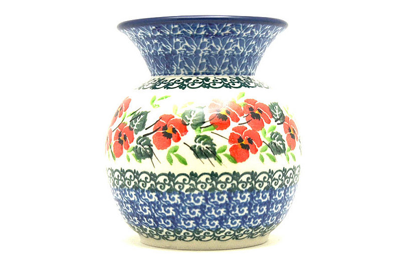 Ceramika Artystyczna Polish Pottery Bubble Vase - Red Pansy 048-2538a (Ceramika Artystyczna)