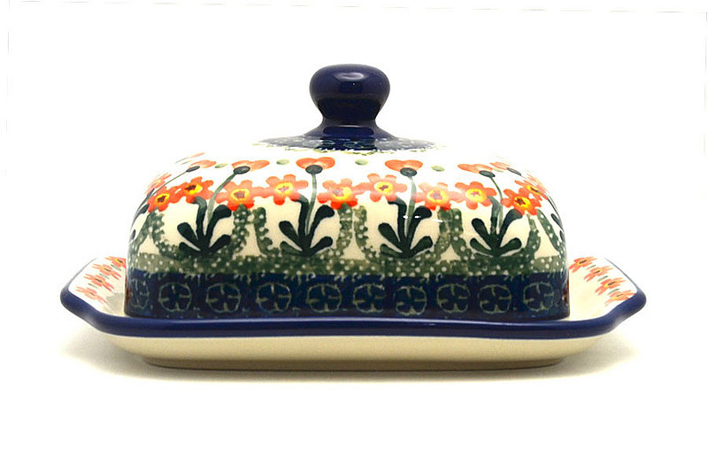 Ceramika Artystyczna Polish Pottery Butter Dish - Peach Spring Daisy 295-560a (Ceramika Artystyczna)