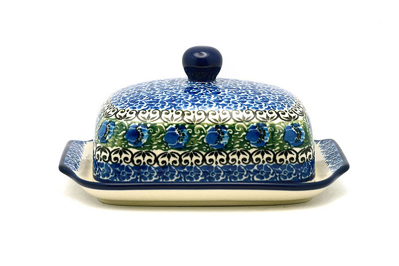 Polish Pottery Butter Dish - Peacock Feather