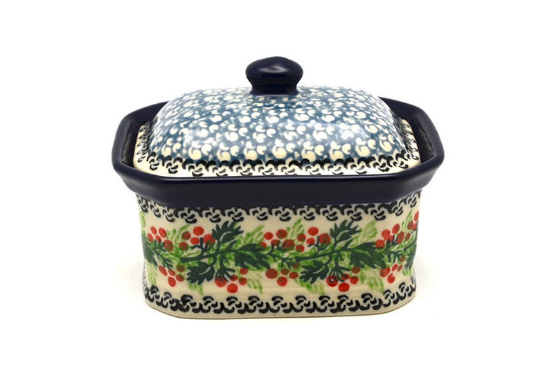 Ceramika Artystyczna Polish Pottery Cake Box - Small - Holly Berry 385-1734a (Ceramika Artystyczna)
