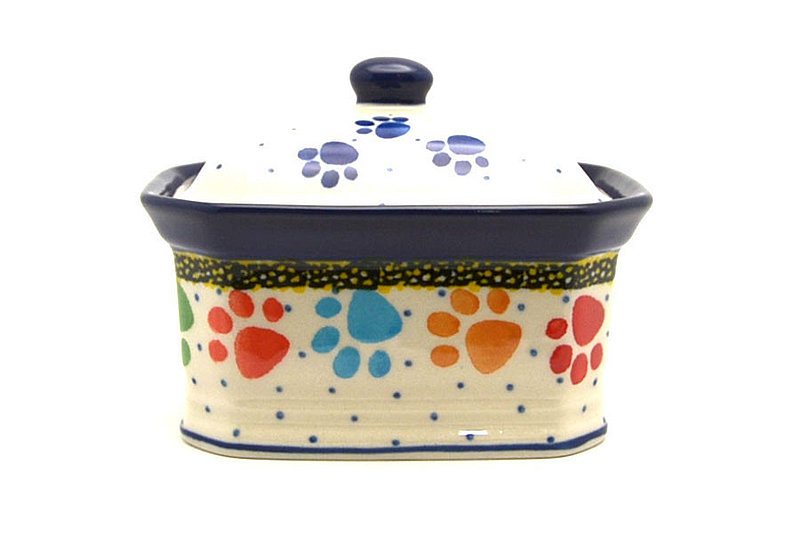 Ceramika Artystyczna Polish Pottery Cake Box - Small - Paw Prints 385-1769a (Ceramika Artystyczna)