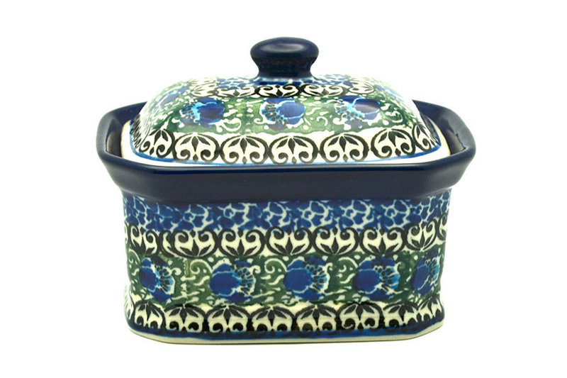 Ceramika Artystyczna Polish Pottery Cake Box - Small - Peacock Feather 385-1513a (Ceramika Artystyczna)