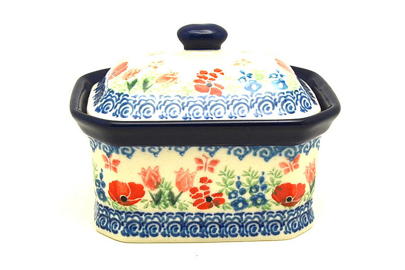 Ceramika Artystyczna Polish Pottery Cake Box - Small - Whimsical Garden 385-3220a (Ceramika Artystyczna)