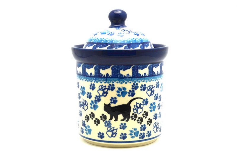 Polish Pottery Cat Treat Canister - 2 cups - Boo Boo Kitty