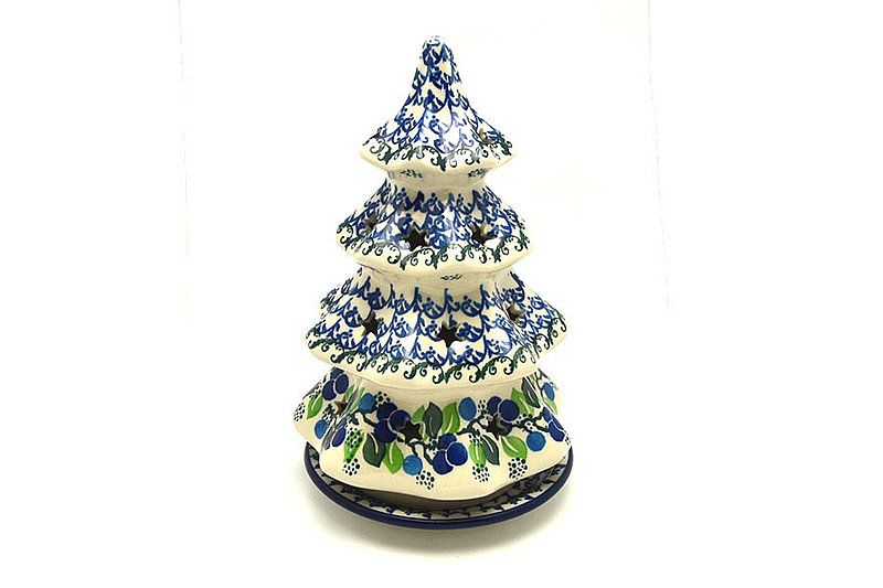 Polish Pottery Christmas Tree Luminarz - Large (8") - Blue Berries
