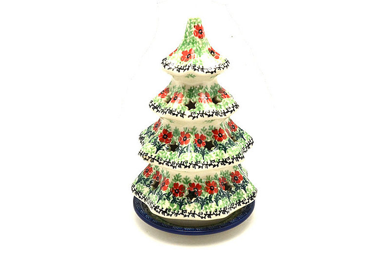 Ceramika Artystyczna Polish Pottery Christmas Tree Luminarz - Large (8") - Maraschino 602-1916a (Ceramika Artystyczna)