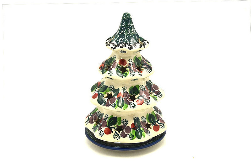 Polish Pottery Christmas Tree Luminarz - Medium (7") - Burgundy Berry Green