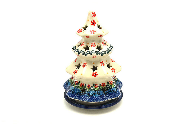 Polish Pottery Christmas Tree Luminarz - Medium (7") - Cherry Jubilee