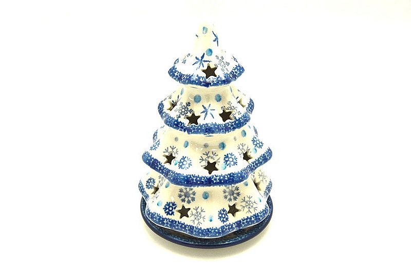 Ceramika Artystyczna Polish Pottery Christmas Tree Luminarz - Medium (7") - Silver Snow 513-2974a (Ceramika Artystyczna)