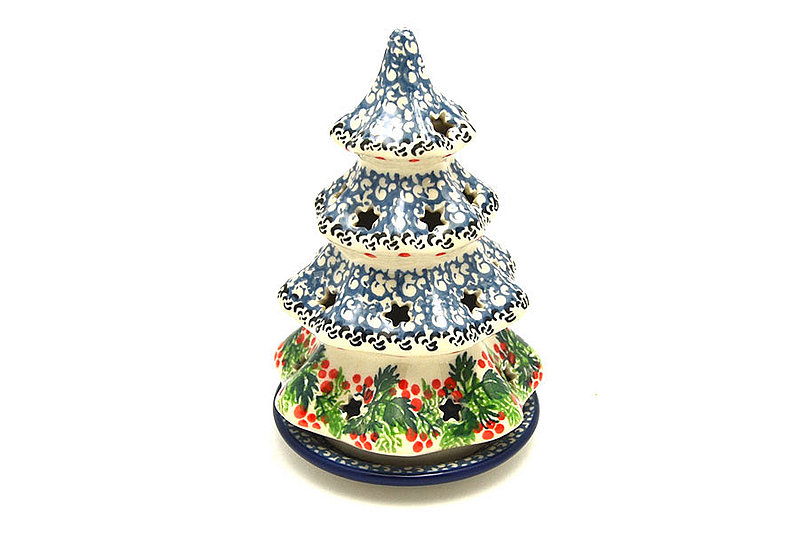 Polish Pottery Christmas Tree Luminarz - Small (6") - Holly Berry