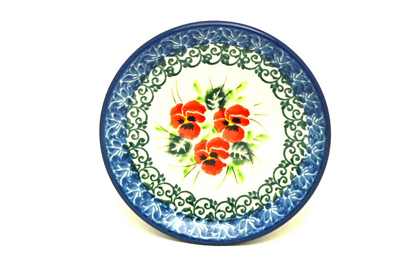 Ceramika Artystyczna Polish Pottery Coaster - Red Pansy 262-2538a (Ceramika Artystyczna)