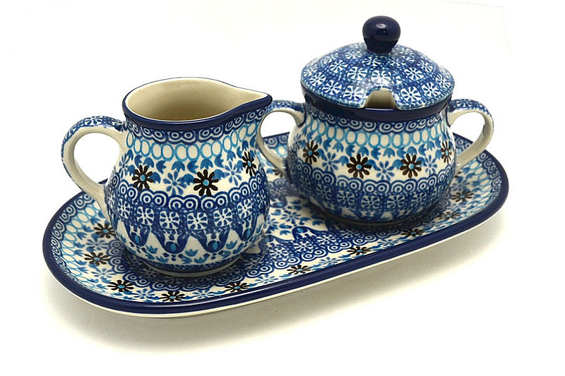 Polish Pottery Cream & Sugar Set - Blue Yonder