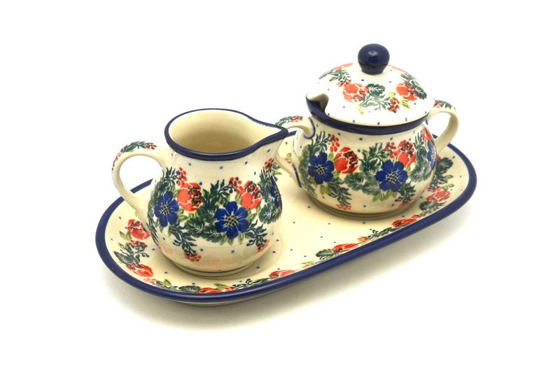 Ceramika Artystyczna Polish Pottery Cream & Sugar Set - Garden Party 422-1535a (Ceramika Artystyczna)