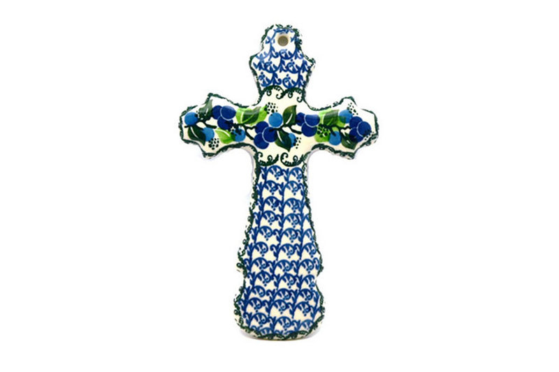 Ceramika Artystyczna Polish Pottery Cross - Large (8") - Blue Berries 533-1416a (Ceramika Artystyczna)