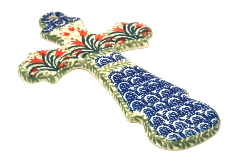 Ceramika Artystyczna Polish Pottery Cross - Large (8") - Crimson Bells 533-1437a (Ceramika Artystyczna)