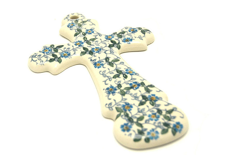 Ceramika Artystyczna Polish Pottery Cross - Large (8") - Forget-Me-Knot 533-2089a (Ceramika Artystyczna)