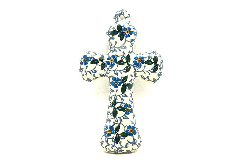 Polish Pottery Cross - Small (5") - Forget-Me-Knot